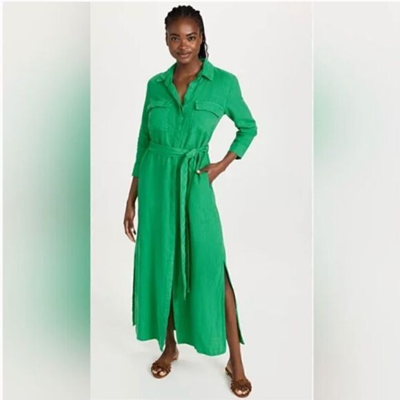 L'agence Cameron Green Belted Linen Long Shirt Dress Medium - Picture 1 of 15